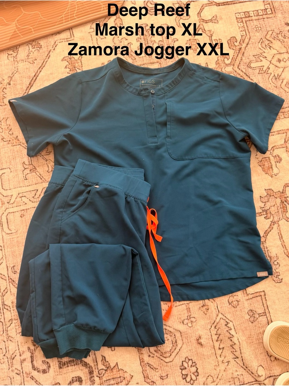 Figs Deep Reef Top & Jogger Set with Orange Drawstring